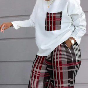 Plaid Print Long Sleeve Top & Pants Set